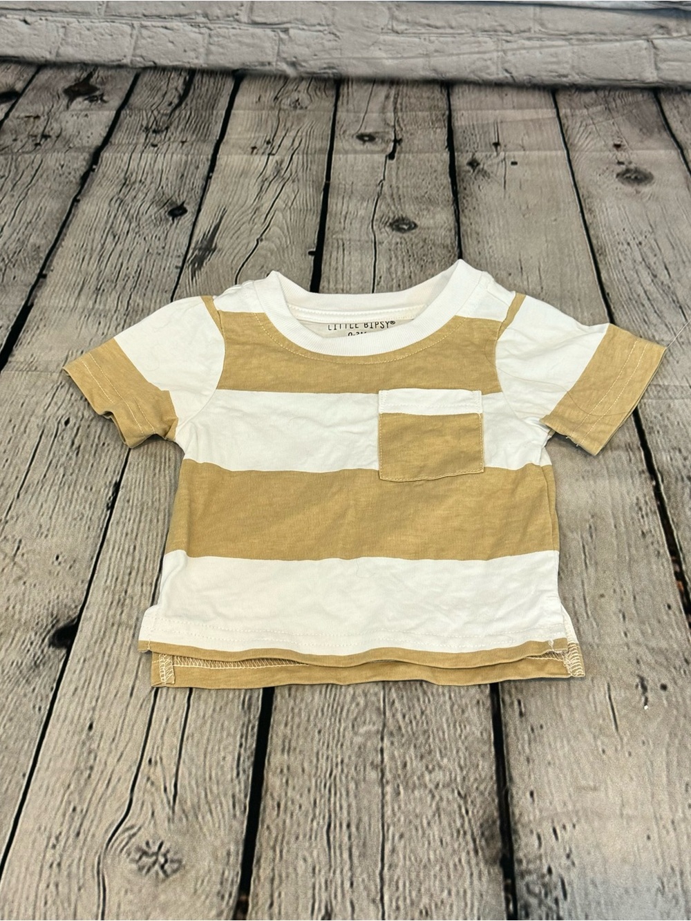 Little Bipsy Tan and Whitie Striped Pocket T-Shirt